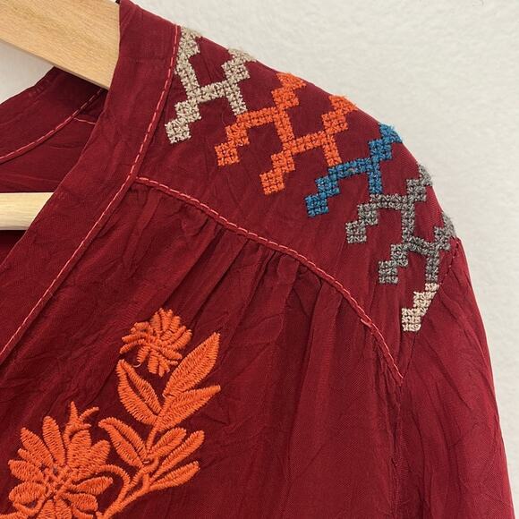 Johnny Was Floral Embroidered Colorful Lightweight Boho Bohemian Tunic Top Small - Picture 8 of 13